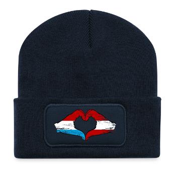Luxembourg Austria Flag Hands Heart Shape Used - Recycled Patch Beanie - french navy - Front