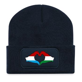 Luxemburg Ungarn Flagge Hände Herzform - Recycelte Patch Beanie - French Navy - Vorne