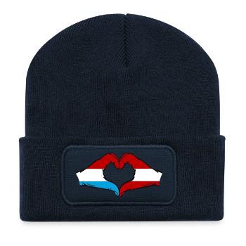 Luxembourg Austria Flag Hands Heart Shape - Recycled Patch Beanie - french navy - Front