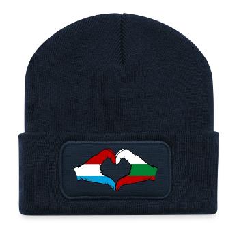 Luxembourg Bulgarie Drapeau Mains Coeur Forme - Beanie recyclé à patch - bleu marine - Devant