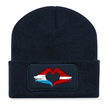 Luxembourg Latvia Flag Hands Heart Shape Used - Recycled Patch Beanie - french navy - Front