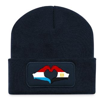 Luxembourg Egypt Flag Hands Heart Shape Used - Recycled Patch Beanie - french navy - Front