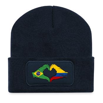 Brasilien Kolumbien Flagge Haende Herzform used - Recycelte Patch Beanie - French Navy - Vorne
