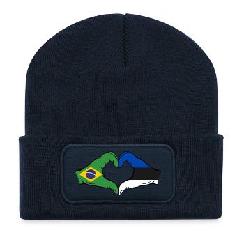 Brazil Estonia Flag Hands Heart Shape - Recycled Patch Beanie - french navy - Front