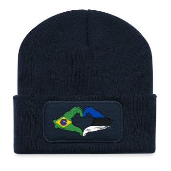Brazil Estonia Flag Hands Heart Shape Used - Recycled Patch Beanie - french navy - Front