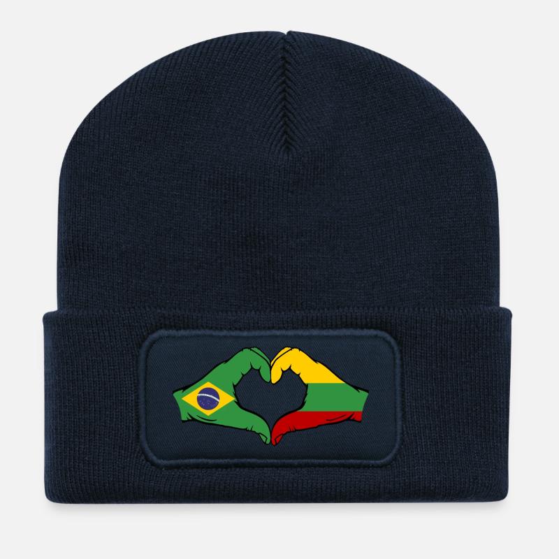 Brasilien Litauen Flagge Haende Herzform - Recycelte Patch Beanie - French Navy