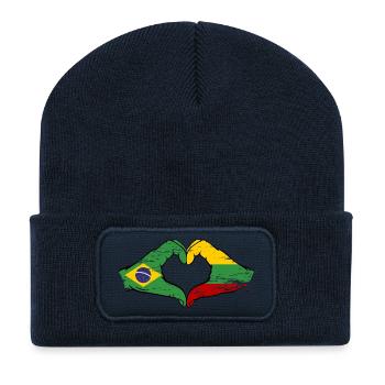 Brazil Lithuania Flag Hands Heart Shape Used - Recycled Patch Beanie - french navy - Front