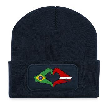 Brasilien Lettland Flagge Haende Herzform used - Recycelte Patch Beanie - French Navy - Vorne