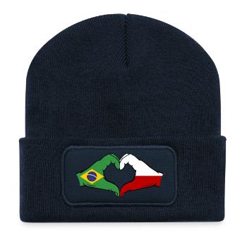Brésil Pologne Drapeau Mains Coeur Forme - Beanie recyclé à patch - bleu marine - Devant