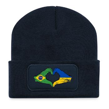 Brasilien Ukraine Flagge Haende Herzform used - Recycelte Patch Beanie - French Navy - Vorne