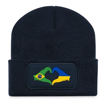 Brasilien Ukraine Flagge Haende Herzform - Recycelte Patch Beanie - French Navy - Vorne