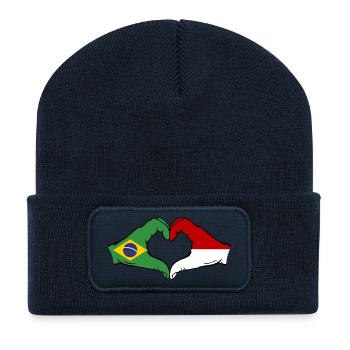 Brasilien Monaco Flagge Haende Herzform - Recycelte Patch Beanie - French Navy - Vorne