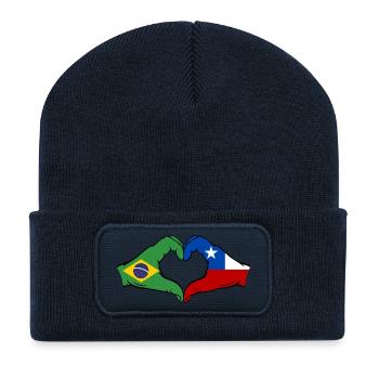 Brasilien Chile Flagge Haende Herzform - Recycelte Patch Beanie - French Navy - Vorne