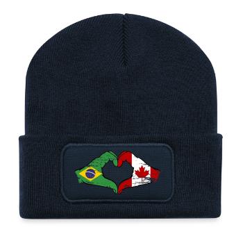 Brésil Canada Drapeau Mains Coeur Utilisé - Beanie recyclé à patch - bleu marine - Devant