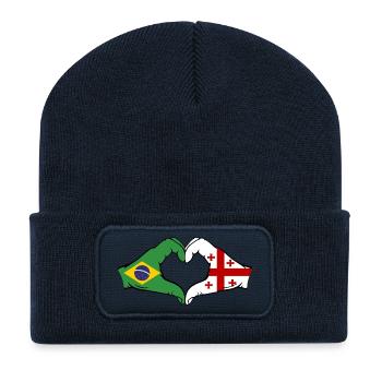 Brésil Géorgie Drapeau Mains Coeur Forme - Beanie recyclé à patch - bleu marine - Devant