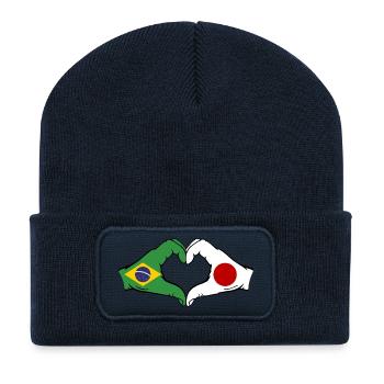 Brasilien Japan Flagge Hände Herzform - Recycelte Patch Beanie - French Navy - Vorne