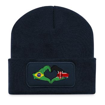 Brasilien Kenia Flagge Hände Herzform used - Recycelte Patch Beanie - French Navy - Vorne