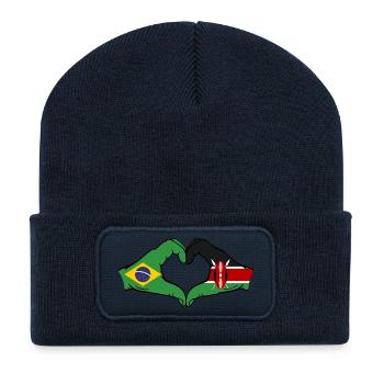 Brasilien Kenia Flagge Hände Herzform - Recycelte Patch Beanie - French Navy - Vorne