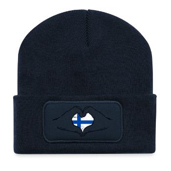 Drapeau finlandais coeur utilisé - Beanie recyclé à patch - bleu marine - Devant