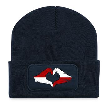 Drapeau de Monaco Pologne Forme de main Forme de coeur Utilisé - Beanie recyclé à patch - bleu marine - Devant