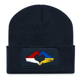 Monaco Ukraine Drapeau Forme Main Forme Coeur Utilisé - Beanie recyclé à patch - bleu marine - Devant