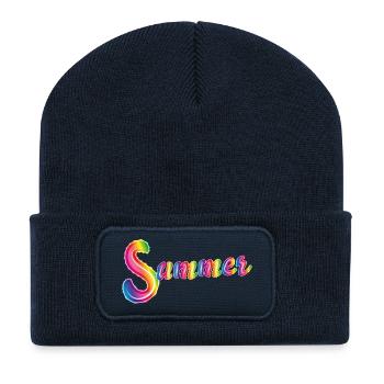 Sommer Schriftzug in Regenbogenfarben - Recycelte Patch Beanie - French Navy - Vorne