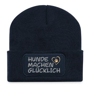 Hunde machen glücklich - Recycelte Patch Beanie - French Navy - Vorne