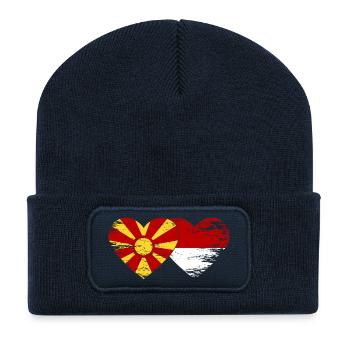 Macédoine Indonésie drapeau coeur utilisé - Beanie recyclé à patch - bleu marine - Devant