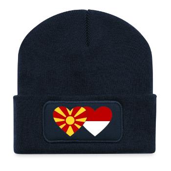 Macédoine Indonésie Drapeau Coeur - Beanie recyclé à patch - bleu marine - Devant