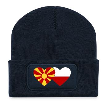 Macédoine Pologne Drapeau Coeur - Beanie recyclé à patch - bleu marine - Devant