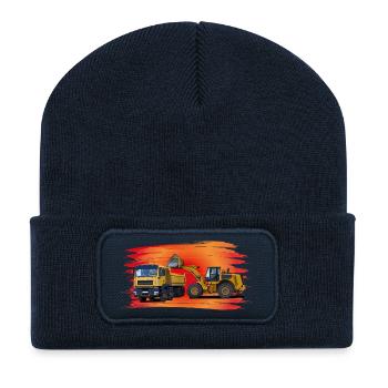 Laster und Bagger auf rot - Recycelte Patch Beanie - French Navy - Vorne