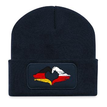 Germany Poland Flag Hands Heart Shape Used - Recycled Patch Beanie - french navy - Front