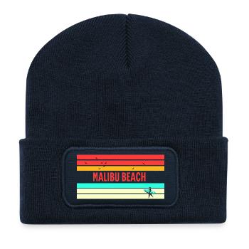 Malibu Beach : Californie, Surfeurs, Los Angeles - Beanie recyclé à patch - bleu marine - Devant