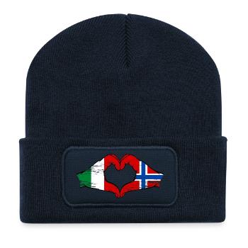 Italy Norway flag hands heart shape used - Recycled Patch Beanie - french navy - Front