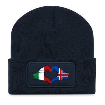 Drapeau de l'Italie et de l'Islande en forme de cœur - Beanie recyclé à patch - bleu marine - Devant