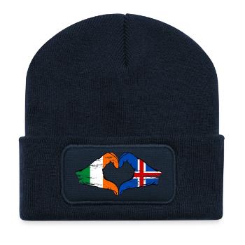 Drapeau de l'Irlande et de l'Islande en forme de cœur - Beanie recyclé à patch - bleu marine - Devant