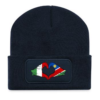 Italy Namibia Flag Hands Heart Shape Used - Recycled Patch Beanie - french navy - Front