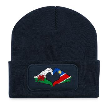 Wales Namibia Flag Hands Heart Shape used - Recycled Patch Beanie - french navy - Front