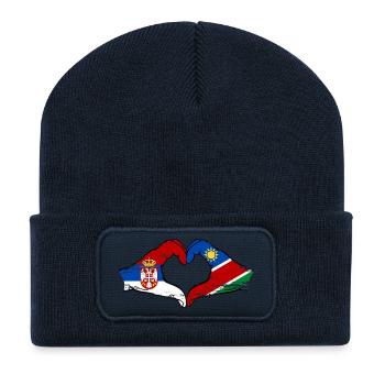 Serbie Namibie Drapeau Coeur utilisé - Beanie recyclé à patch - bleu marine - Devant
