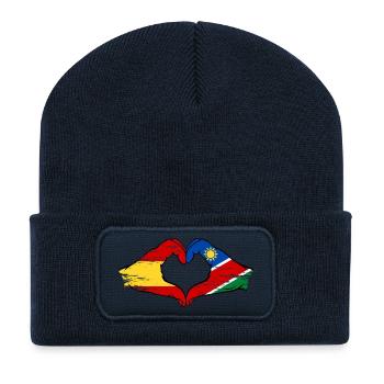 Spanien Namibia Flagge Hände Herzform used - Recycelte Patch Beanie - French Navy - Vorne