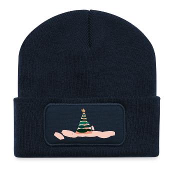 Superbe illustration d'arbre de Noël - Beanie recyclé à patch - bleu marine - Devant