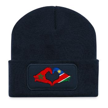 Marokko Namibia Flagge Hände Herzform - Recycelte Patch Beanie - French Navy - Vorne