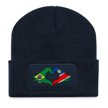 Brazil Namibia Flag Hands Heart Shape - Recycled Patch Beanie - french navy - Front
