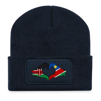 Drapeau du Kenya et de la Namibie, mains en forme de cœur utilisées - Beanie recyclé à patch - bleu marine - Devant