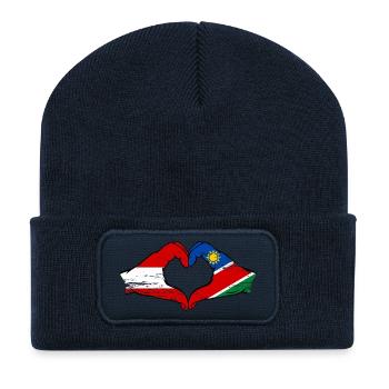 Austria Namibia Flag Hands Heart Shape Used - Recycled Patch Beanie - french navy - Front