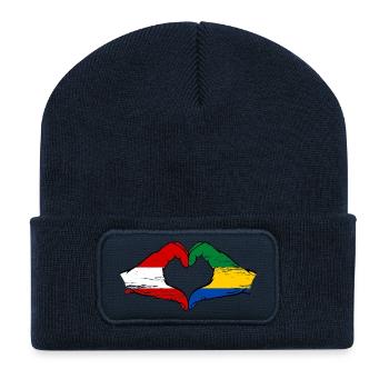 Austria Gabon Flag Hands Heart Shape Used - Recycled Patch Beanie - french navy - Front