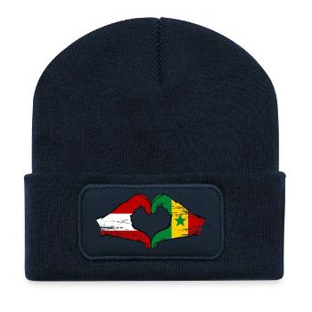 Austria Senegal Flag Hands Heart Shape Used - Recycled Patch Beanie - french navy - Front
