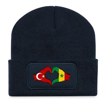 Turquie Sénégal Drapeau Mains Coeur Forme - Beanie recyclé à patch - bleu marine - Devant