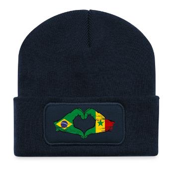 Brasilien Senegal Flagge Hände Herzform used - Recycelte Patch Beanie - French Navy - Vorne