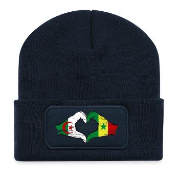 Algeria Senegal Flag Hands Heart Shape Used - Recycled Patch Beanie - french navy - Front